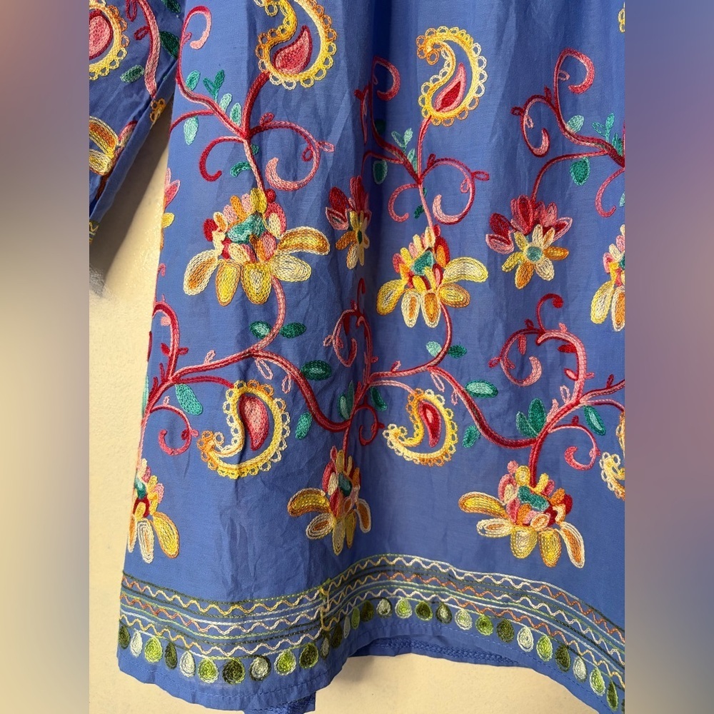 Women’s embroidered cotton blouse colorful art to wear artsy boho breathable - Picture 2 of 8